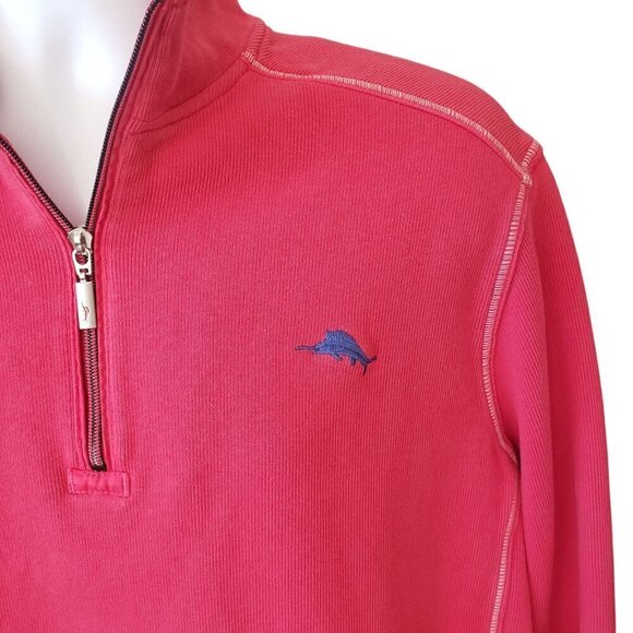 Tommy Bahama Mens Large Pink Relax Half Zip Mock Neck Cotton Pullover Sweatshirt - Picture 10 of 12
